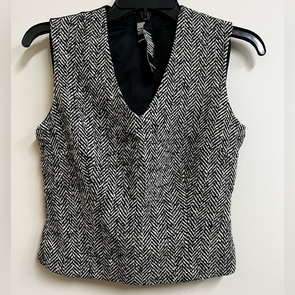 Laundry by Shelli Segal Herringbone Black & White Vest With Leather Back